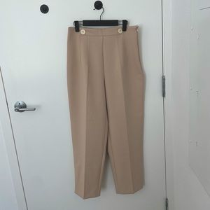 Like New Zara Buttoned High-Waist Light Camel Trousers